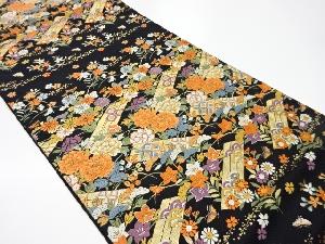 リサイクル　秋草に花々・古典柄模様織出し袋帯